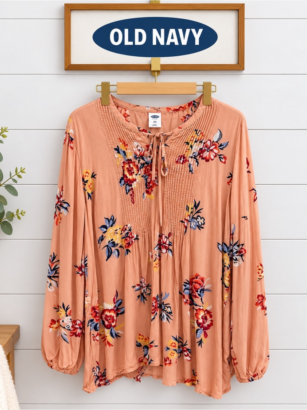 OLD NAVY Peach Floral Blouse Long Sleeve Size XXL